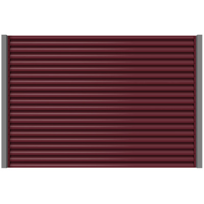 Секция забора жалюзи RAL3005 Красное Вино 2-х сторонняя с металлическими столбами анфас